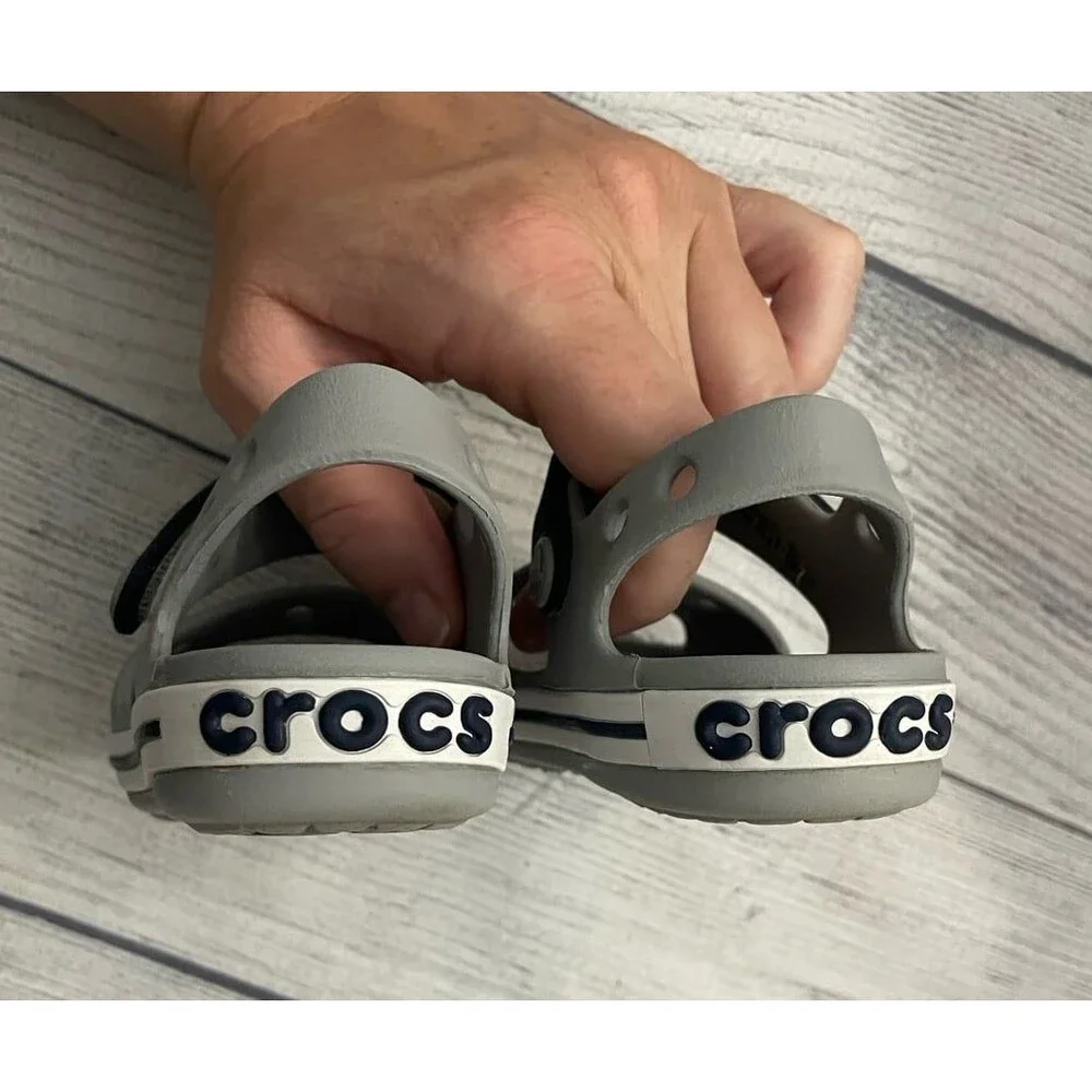 Grey Gray & Navy Blue Croc Crocs Little Boy Toddler Sandals Shoes, Size 8